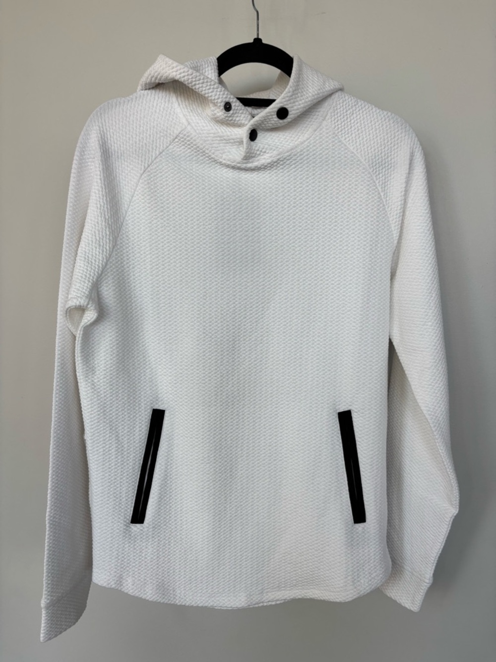 Men's White Textured Hooded Pullover Sweatshirt